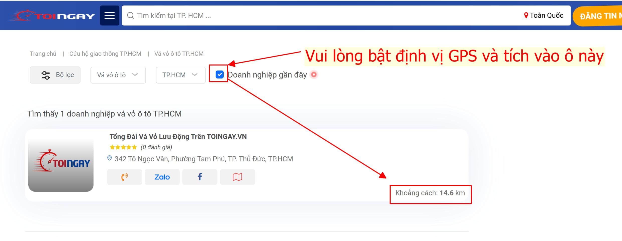 Hướng dẫn tìm đơn vị vá vỏ lưu động gần nhất